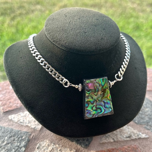 Abone shell stainless steel cuban chain link choker necklace boho gemstones - Picture 2 of 15